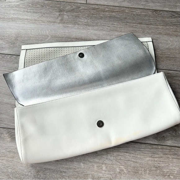 BCBGMAXAZRIA Metallic Laser Cut  Leather Criss Cross Flap Clutch Evening Handbag - Picture 6 of 16